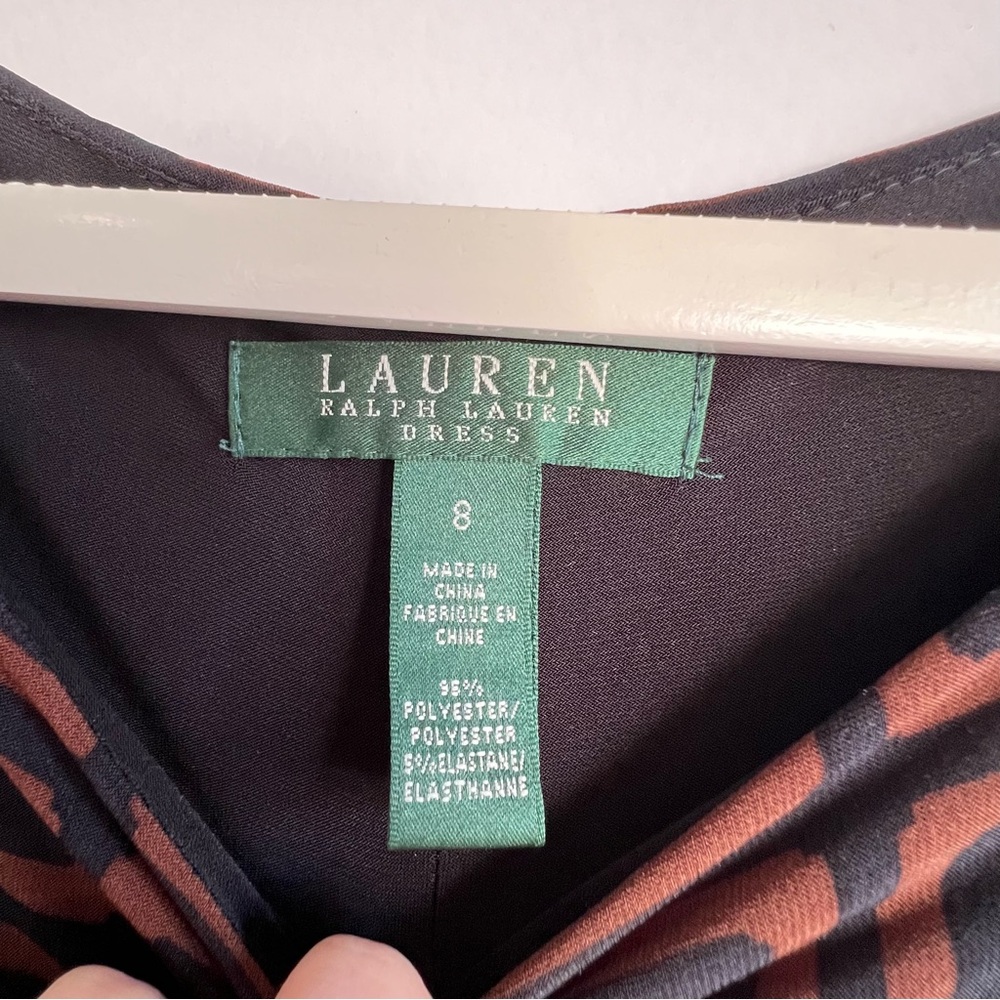 Lauren Ralph Lauren Dress Size 8 Brown Black Geometric Knot Sheath Stretch Midi - Picture 6 of 13